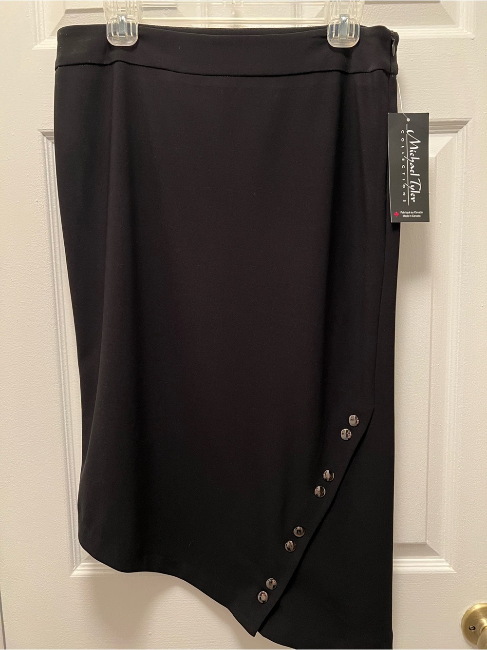 Michael Tyler Black Asymmetrical Skirt with Button Detail